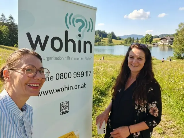 Stephanie Venier und Julia Aichernig (von links) sind mit ihren Lots:innen in diversen Strandbädern unterwegs, um Jugendliche zu beraten. | Foto: Verein Lotse (KI-generiert)