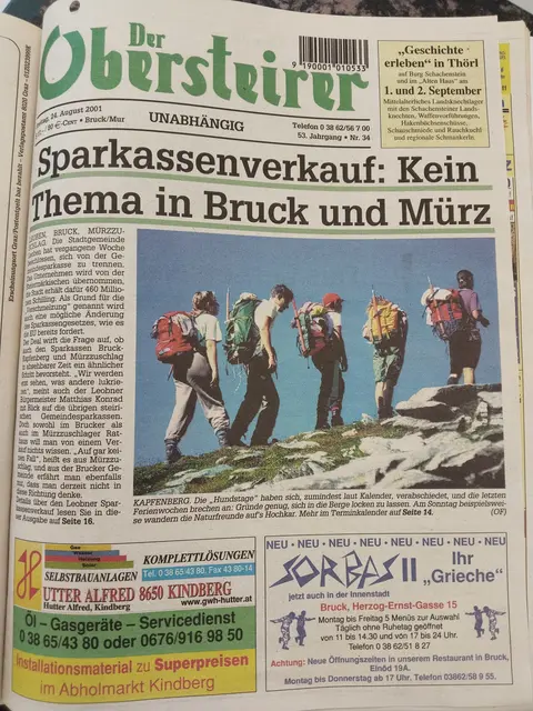Der neue Obersteirer, Ausgabe vom 24. August 2001. | Foto: MeinBezirk