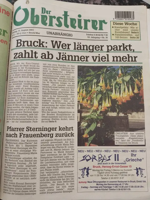 Der neue Obersteirer, Ausgabe vom 31. August 2001. | Foto: MeinBezirk