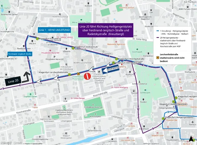 Überblick Umleitung. | Foto: Stadtwerke Klagenfurt AG