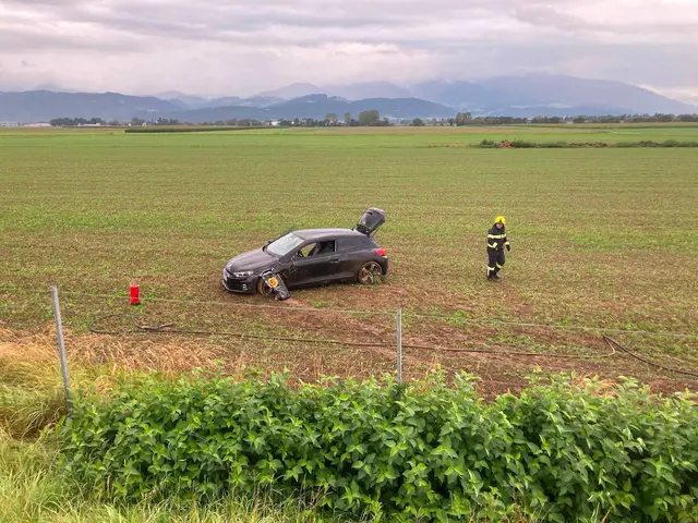 Das Unfallauto landete auf einer angrenzenden Wiese.