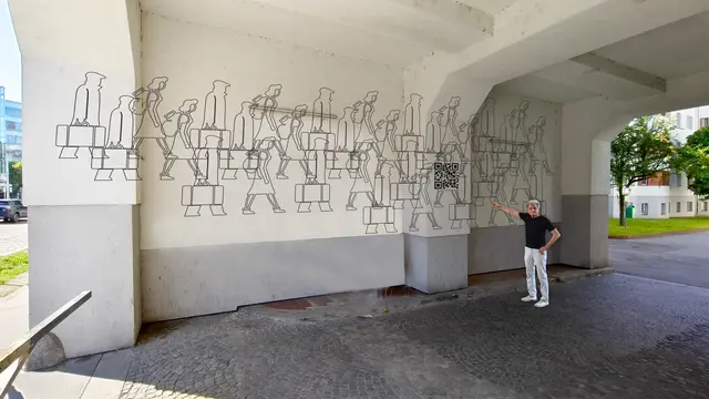 Das Kunstprojekt von Walter Stach soll die Hauseinfahrt des Gemeindebaus „Am Wienerberg“ gestalten. | Foto: z.V.g.