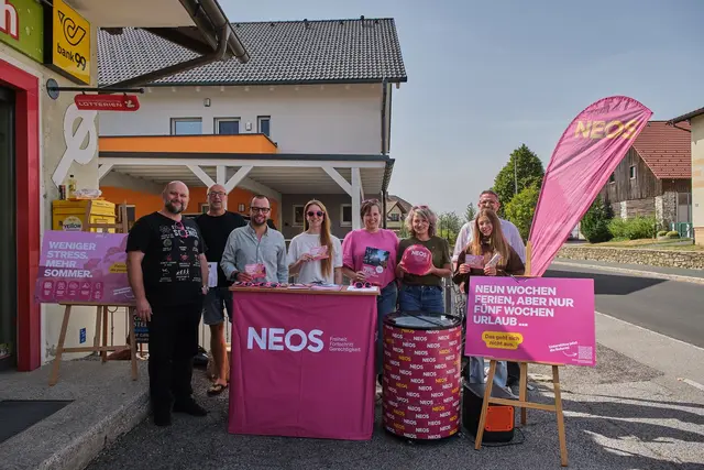 Landtagsabgeordneter Christoph Müller (3. von links) mit dem NEOS-Team Hochneukirchen-Gschaidt. | Foto: NEOS