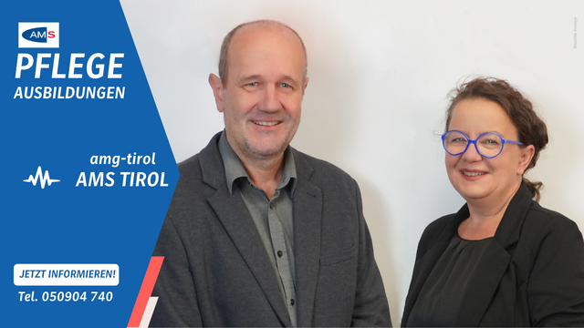 Christian Schaur und Beatrice Juen: „Dank der Pflegestiftung können Sie sich voll auf Ihre Ausbildung konzentrieren!“ | Foto: AMS TIROL