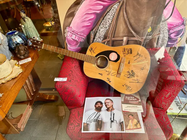 Im Schaufenster sorgt unter anderem eine signierte Gitarre von Christopher Seiler und Bernhard Speer für Aufmerksamkeit, die Judith Schrottmeyer einst bei „Bares für Rares Österreich“ angekauft hat. | Foto: Markus Kahrer