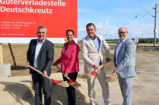 Infrastrukturlandesrat Heinrich Dorner, Judith Engel (Vorständin ÖBB-Infrastruktur AG), Infrastrukturminister Peter Hanke und Vizebürgermeister Jürgen Hofer (Marktgemeinde Deutschkreutz). | Foto: Landesmedienservice Burgenland