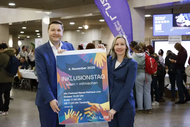 Im vergangenen Jahr luden Gesundheitsstadtrat Michael Raml (FPÖ) und Vizebürgermeisterin Karin Leitner (SPÖ) erstmals zum Inklusionstag im Neuen Rathaus ein.  | Foto: Stadt Linz