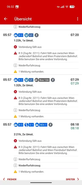 Verspätet: Auf die angezeigten Zeiten der Scotty App war heute früh kein Verlass. | Foto: Maurer