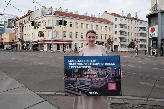 Quer über die Kreuzung Simmeringer Hauptstraße/Grillgasse könnten sich die Neos rund um Bezirkssprecherin Dolores Bakos einen bunten Zebrastreifen vorstellen.  | Foto: Neos Simmering