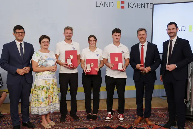 Lukas Weissensteiner, Cathrine Hinteregger, Sandro Noisternig retteten ein achtjähriges Mädchen vor dem Ertrinkungstod. | Foto: LPD Kärnten/Wajand