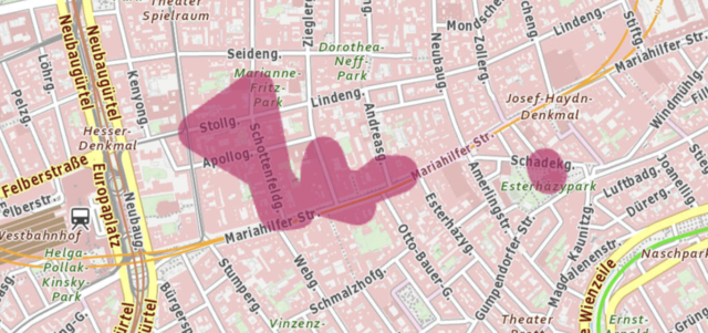 Am Donnerstagmorgen war ein Gebiet östlich des Westbahnhofs von einem Stromausfall betroffen. | Foto: Screenshot Wiener Netze