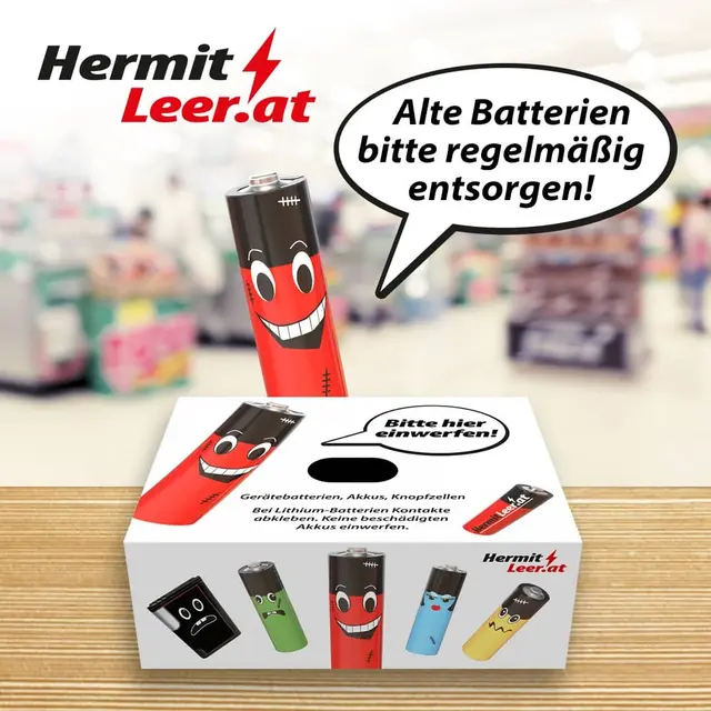 Alte Batterien und Akkus können in vielen Geschäften kostenlos in Sammelboxen abgegeben werden. So gelangen sie sicher in die Verwertung und wertvolle Rohstoffe bleiben erhalten. | Foto: EAK (Elektroaltgeräte Koordinierungsstelle Austria)