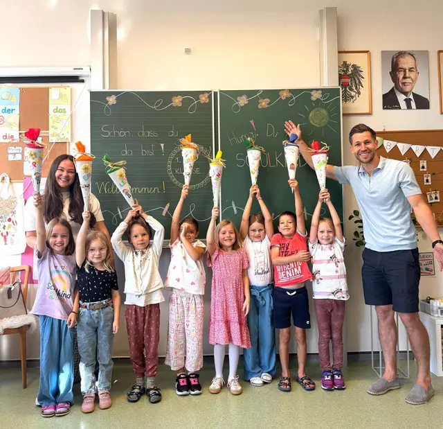 Vizebürgermeister Andreas Mittl begrüßte die Taferlklassler der Volksschule Deutsch Schützen. | Foto: Gemeinde Deutsch Schützen-Eisenberg