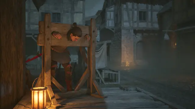 Wird man beim Stehlen ertappt, so wird man an den öffentlichen Pranger gestellt.  | Foto: Rebel Wolves / Bandai Namco