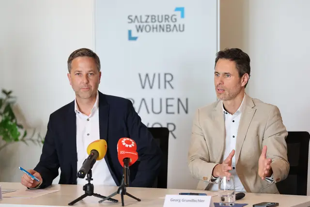 Die Geschäftsführer der Salzburg Wohnbau: Thomas Maierhofer und Georg Grundbichler. | Foto: Salzburg Wohnbau