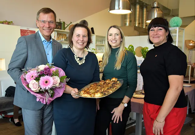 WKNÖ Obmann Gernot Wiesinger, Kulturstadträtin Claudia Pfeffer und Gemeinderätin Romana Spitzbart-Kleewein begrüßten NIDO-Chefin Manon Anzböck in Mistelbach