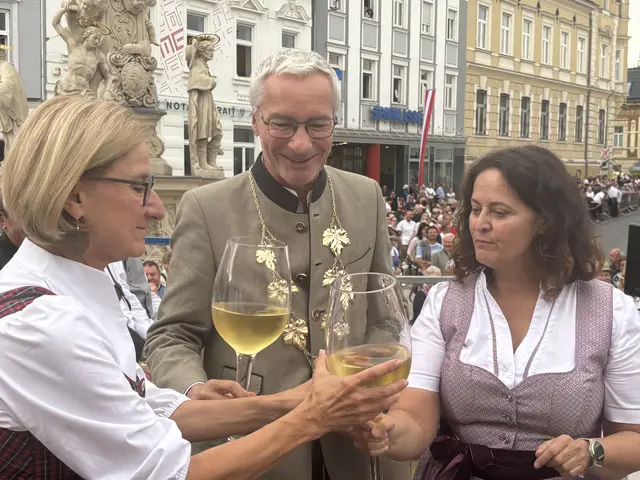 Als Winzerfestpräsident mittendrin im Geschehen: Rainer Pariasek genoss die besondere Stimmung mit der Landeshauptfrau und der Poysdorfer Bürgermeisterin Gudrun Sperner-Habitzl beim großen Festwochenende in Poysdorf. | Foto: Thiem/MeinBezirk