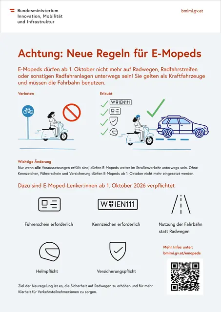 Erforderlich sind eine Zulassung, ein Kennzeichen, eine Haftpflichtversicherung und eine gültige Prüfplakette. Fahrerinnen und Fahrer benötigen außerdem eine entsprechende Lenkberechtigung und müssen einen Sturzhelm tragen. | Foto: BMIMI