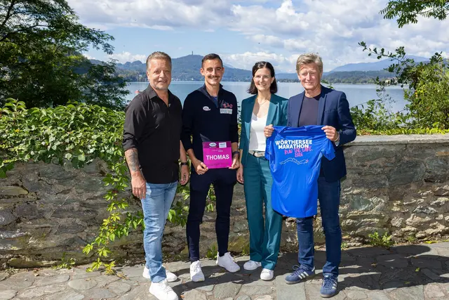 Pressekonferenz "Wörthersee Marathon" - Auf dem Bild zu sehen: Mario Theissl, Thomas Messner, Kathrin Widu und Arno Arthofer. | Foto: LPD Kärnten/Handler