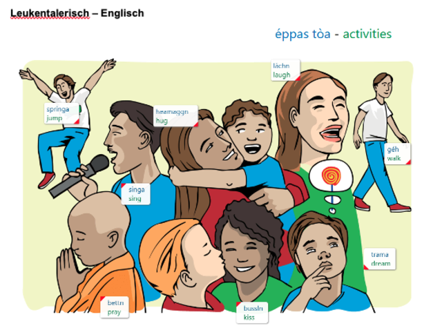 So klingt's in Leukentalerisch und Englisch. | Foto: BABADADA/Kogler