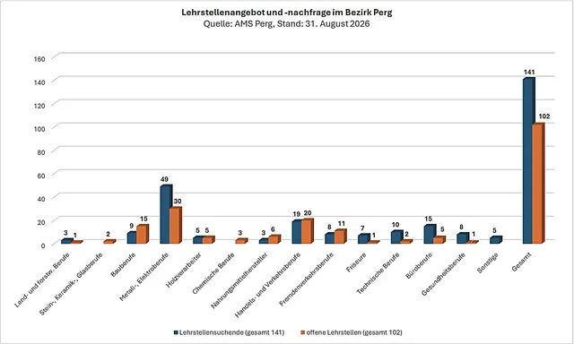 Blick auf den Lehrstellenmarkt: 141 Lehrstellensuchende stehen aktuell 102 offenen Stellen gegenüber. | Foto: AMS Perg