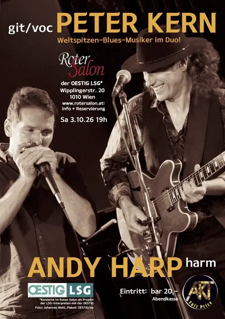 Musikergrößen PETER KERN und ANDY HARP als seltenes Blues-Duo von Weltrang zu erleben.