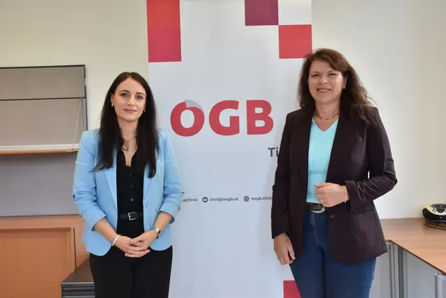 Die ÖGB-Landesvorsitzende Sonja Föger-Kalchschmied (r.) und die stellvertretende Vorsitzende für die Region Unterland, Biljana Vrzogíc luden zum Pressetermin in Schwaz.  | Foto: Haun