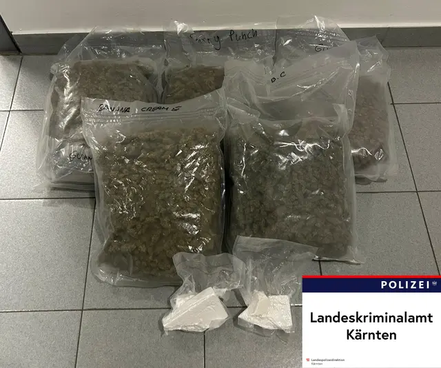 500 Gramm Kokain und fünf Kilogramm Cannabiskraut wurden sichergestellt. | Foto: Polizei Kärnten