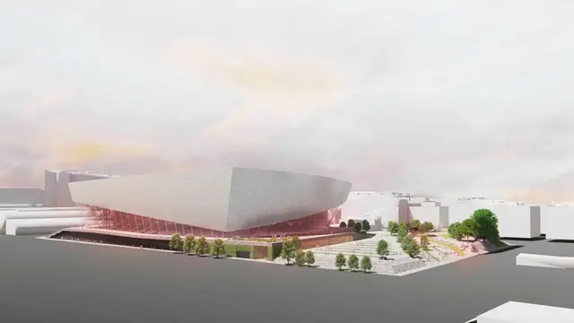 So sollte die Halle laut mittlerweile veralteten Entwürfen aussehen. (Rendering) | Foto: Kronaus_Mitterer_Gallister &amp; expressiv.at
