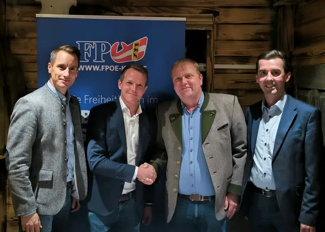 BO LAbg. Michael Reiner, Bürgermeisterkandidat Ewald Mödritscher, Ortsparteiobmann Stefan Friesser, GS LAbg. Josef Ofner | Foto: FPÖ
