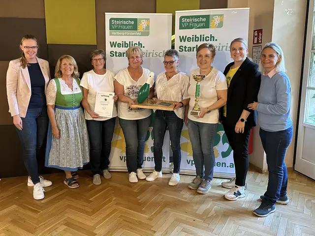 Das Siegerteam der Ortsgruppe Großklein aus dem Bezirk Leibnitz bei der Siegerehrung des Landeskegelns. | Foto: Steirische VP Frauen