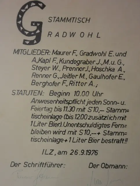 Die Gründungsurkunde vom 26. September 1976 markiert den Beginn des Stammtisches. | Foto: Stammtischbrüder