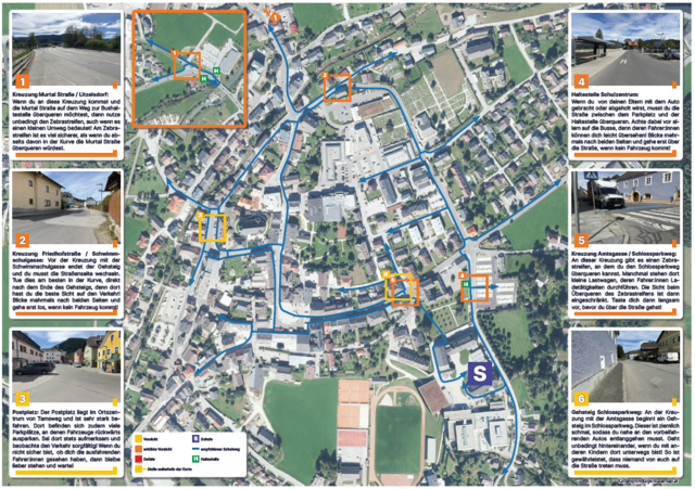 Der Schulwegplan der Voksschule Tamsweg zeigt  sichere Wege zur Schule auf. | Foto: AUVA / Schulwegplan.at