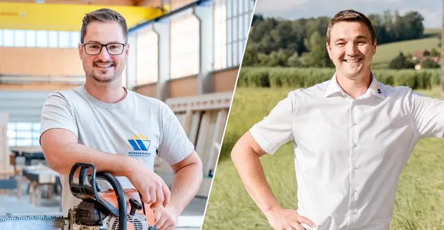 Die Lehrlingsausbildner bei Weisshaidinger Holzbau in Taufkirchen an der Pram: Maximilian Kieslinger und Thomas Langenstraß. | Foto: Weisshaidinger Holzbau