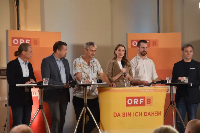 Der ORF lud zur Diskussionsrunde: Frank Eichhorn (Vertriebs- und Betriebsleiter Pilgersdorf), Andreas Temmel (Jurist, Taskforce), Umweltmediziner Hans-Peter Hutter, Raphaela Pint (ORF-Moderatorin), Maximilian Mandl (Geocheniker), Stefan Stadler (Greenpeace) | Foto: MeinBezirk/Michael Strini