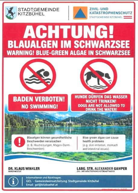Hinweisschild zur Sperre am Schwarzsee. | Foto: Stadtgemeinde/Screenshot Kogler