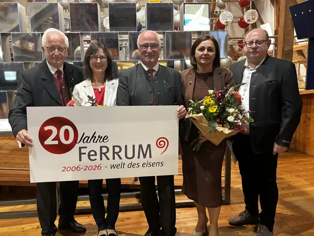 Josef Hofmarcher, Erika Helm, Gerhard Lueger, Susanne Humpel und Uwe Plank bei der Feier "20 Jahre Ferrum".