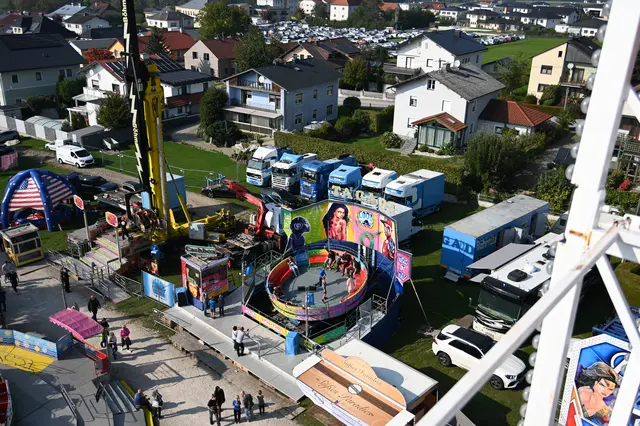 Blick auf die Fahrgeschäfte vom Riesenrad.