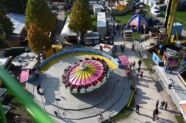 Blick auf die Fahrgeschäfte vom Riesenrad.