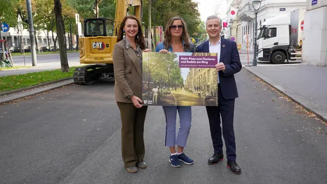 v. l.: Selma Arapović, Planungssprecherin von Neos, Verkehrsstadträtin Ulli Sima und SPÖ-Wien- Klubobmann Josef Taucher bei der Präsentation. | Foto: Andreas Pölzl/MeinBezirk
