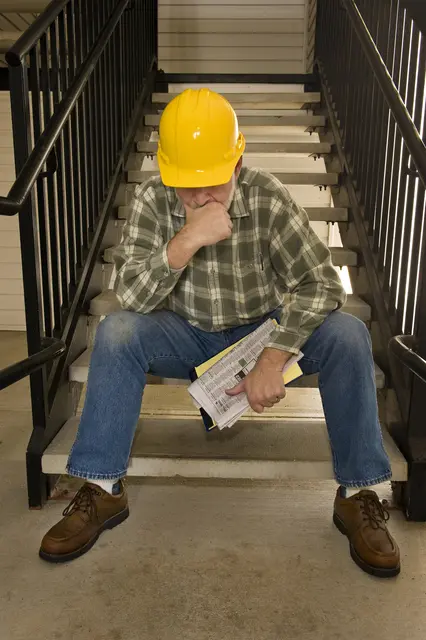 Ein Mann sitzt auf der Stiege.