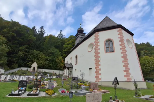 .....mit Grabstellen um die Kirche.