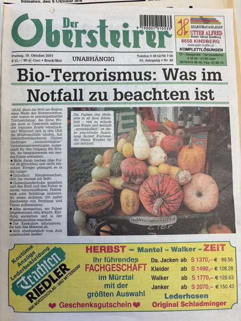 Der neue Obersteirer, Ausgabe vom 19. Oktober 2001. | Foto: MeinBezirk