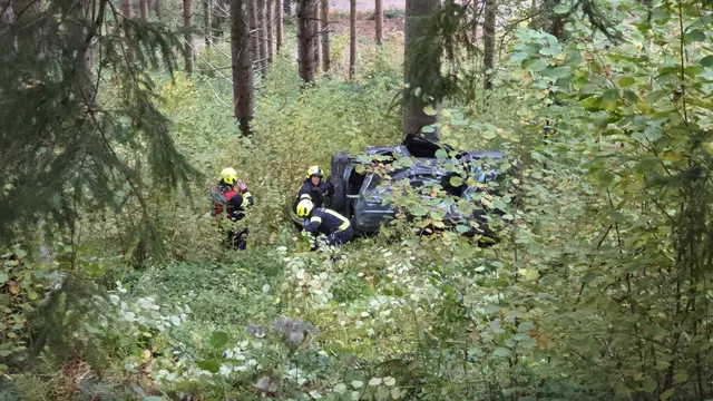 Schwierige Bergung: Die Feuerwehr musste das Unfallfahrzeug aus dem steilen und dicht bewachsenen Waldgelände bergen.
 | Foto: DOKU-NÖ