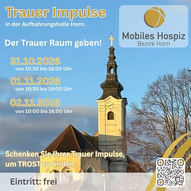 Von 31. Oktober bis 2. November 2026 sind Besucher in die Aufbahrungshalle der Stadt Horn eingeladen, sich auf persönliche Weise mit Verlust und Trauer auseinanderzusetzen. | Foto: Mobiles Hospiz Bezirk Horn