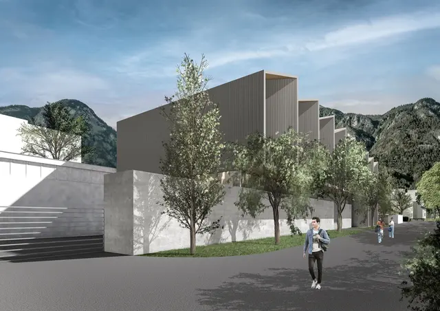 Visualisierung der Vorderansicht der neuen Prüfhalle | Foto: F70architekten