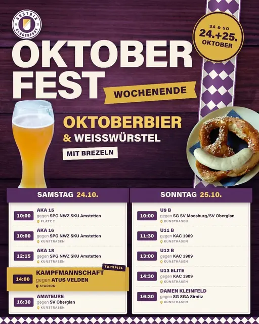 Programmflyer für das Oktoberfest bei Austria Klagenfurt am Wochenende