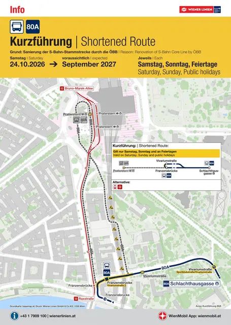 An Wochenenden und Feiertagen endet die Route bei der Station Franzensbrücke.  | Foto: Grafik Wiener Linien