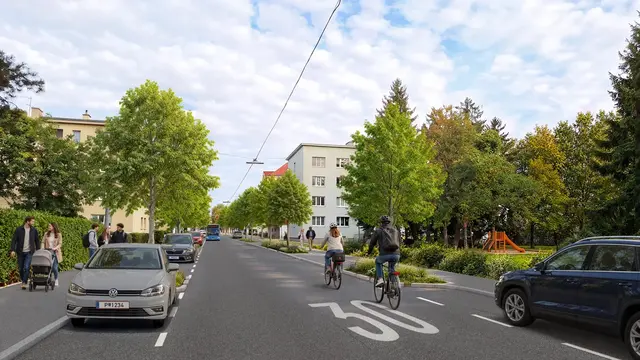 Die Heidenheimer Straße wird saniert, dabei werden bereits knapp fünf Meter hohe, neue Bäume nach dem Schwammstadtprinzip gepflanzt.  | Foto: Grafik: Blooming Cities/KI
