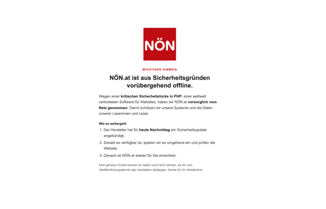 Website offline: Auch die Niederösterreichischen Nachrichten (NÖN) haben ihre Website vorsorglich vom Netz genommen. Damit soll das Risiko möglicher Hackerangriffe reduziert werden. | Foto: NÖN